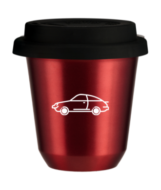 Tasse 80 ml ROUGE MÉTALLIQUE "Voiture (blanc)", avec couvercle noir Tasse 80 ml ROUGE MÉTALLIQUE "Voiture (blanc)", avec couvercle noir