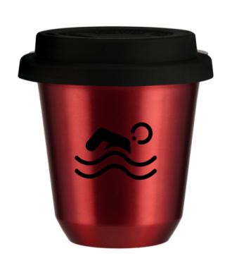 Tasse 80 ml ROUGE MÉTALLIQUE "Natation (noir)", avec couvercle noir Tasse 80 ml ROUGE MÉTALLIQUE "Natation (noir)", avec couvercle noir