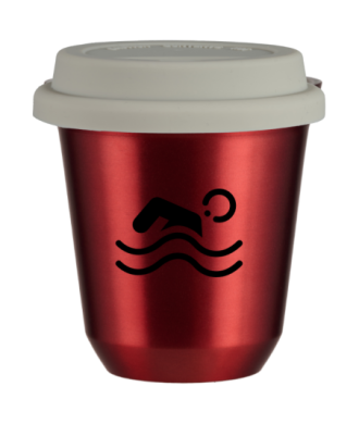 Tasse 80 ml ROUGE MÉTALLIQUE "Natation (noir)", avec couvercle blanc Tasse 80 ml ROUGE MÉTALLIQUE "Natation (noir)", avec couvercle blanc