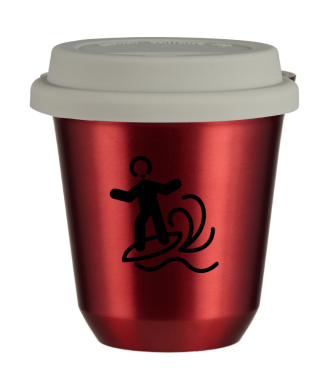 Tasse 80 ml ROUGE MÉTALLIQUE "Planche à voile (noir)", avec couvercle blanc Tasse 80 ml ROUGE MÉTALLIQUE "Planche à voile (noir)", avec couvercle blanc