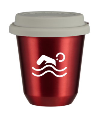 Tasse 80 ml ROUGE MÉTALLIQUE "Natation (blanc)", avec couvercle blanc Tasse 80 ml ROUGE MÉTALLIQUE "Natation (blanc)", avec couvercle blanc