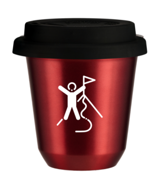 Tasse 80 ml ROUGE MÉTALLIQUE "Escalade 1 (blanc)", avec couvercle noir Tasse 80 ml ROUGE MÉTALLIQUE "Escalade 1 (blanc)", avec couvercle noir