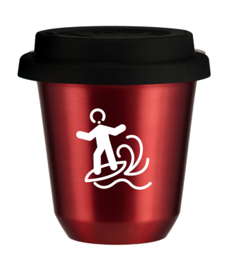 Tasse 80 ml ROUGE MÉTALLIQUE "Planche à voile (blanc)", avec couvercle noir Tasse 80 ml ROUGE MÉTALLIQUE "Planche à voile (blanc)", avec couvercle noir