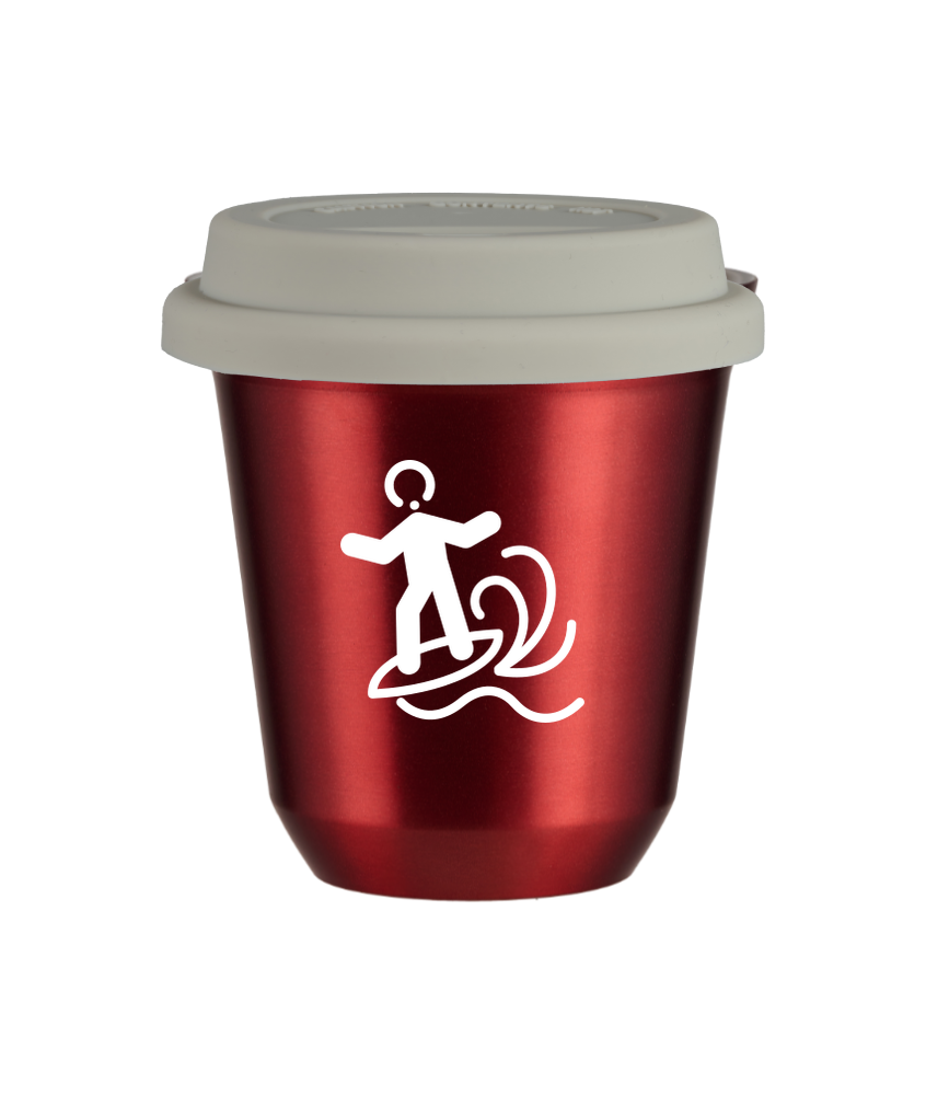 Tasse 80 ml ROUGE MÉTALLIQUE "Planche à voile (blanc)", avec couvercle blanc