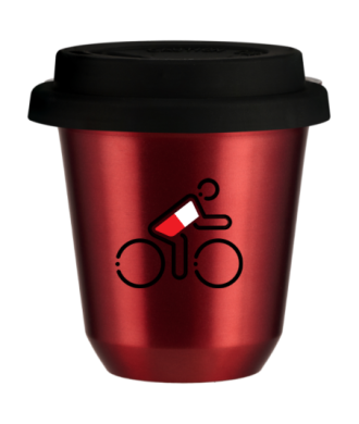 Tasse 80 ml ROUGE MÉTALLIQUE "Cycliste aux couleurs polonaises", avec couvercle noir Tasse 80 ml ROUGE MÉTALLIQUE "Cycliste aux couleurs polonaises", avec couvercle noir