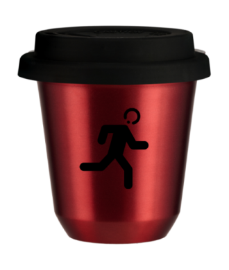 Tasse 80 ml ROUGE MÉTALLIQUE "Coureur (noir)", avec couvercle noir Tasse 80 ml ROUGE MÉTALLIQUE "Coureur (noir)", avec couvercle noir