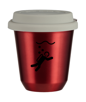 Tasse 80 ml ROUGE MÉTALLIQUE "Plongée (noir)", avec couvercle blanc Tasse 80 ml ROUGE MÉTALLIQUE "Plongée (noir)", avec couvercle blanc
