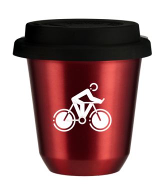 Tasse 80 ml ROUGE MÉTALLIQUE "Cyclisme 2 (blanc)", avec couvercle noir Tasse 80 ml ROUGE MÉTALLIQUE "Cyclisme 2 (blanc)", avec couvercle noir