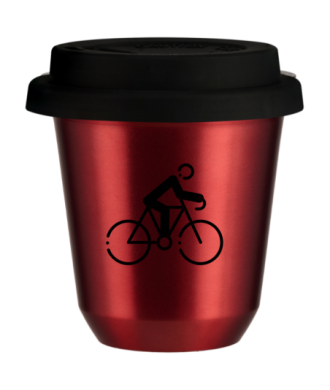Tasse 80 ml ROUGE MÉTALLIQUE "Cyclisme 3 (noir)", avec couvercle noir Tasse 80 ml ROUGE MÉTALLIQUE "Cyclisme 3 (noir)", avec couvercle noir