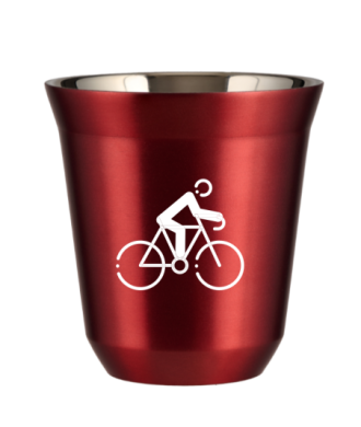 Tasse 80 ml ROUGE MÉTALLIQUE "Cyclisme 3 (blanc)" Tasse 80 ml ROUGE MÉTALLIQUE "Cyclisme 3 (blanc)"