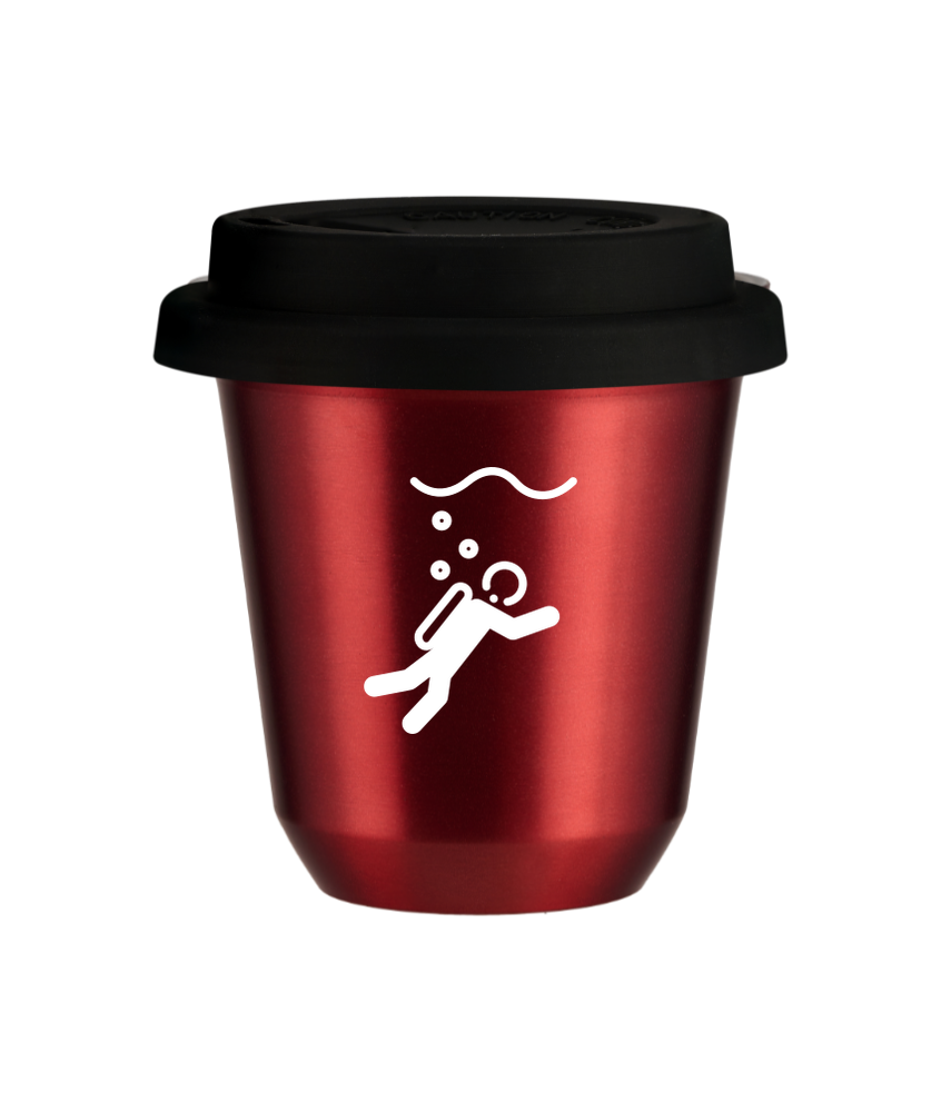 Tasse 80 ml ROUGE MÉTALLIQUE "Plongée (blanc)", avec couvercle noir