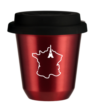 Tasse 80 ml ROUGE MÉTALLIQUE "France (blanc)", avec couvercle noir Tasse 80 ml ROUGE MÉTALLIQUE "France (blanc)", avec couvercle noir