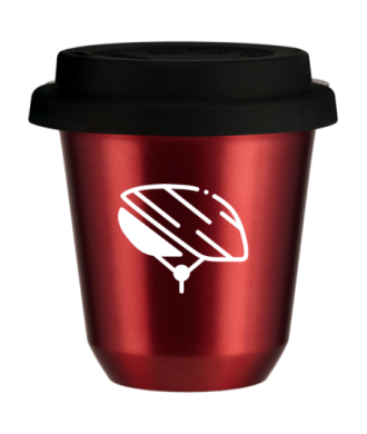 Tasse 80 ml ROUGE MÉTALLIQUE "Casque (blanc)", avec couvercle noir Tasse 80 ml ROUGE MÉTALLIQUE "Casque (blanc)", avec couvercle noir