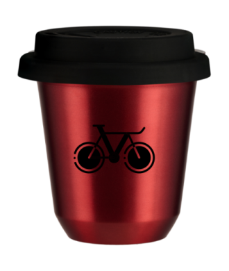 Tasse 80 ml ROUGE MÉTALLIQUE "Vélo 1 (noir)", avec couvercle noir Tasse 80 ml ROUGE MÉTALLIQUE "Vélo 1 (noir)", avec couvercle noir