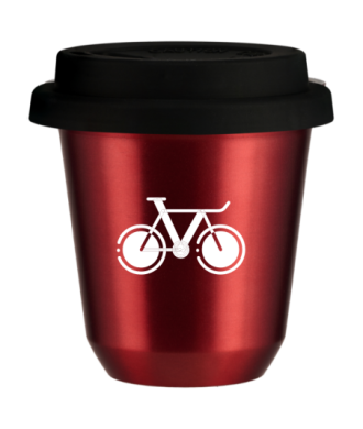 Tasse 80 ml ROUGE MÉTALLIQUE "Vélo 1 (blanc)", avec couvercle noir Tasse 80 ml ROUGE MÉTALLIQUE "Vélo 1 (blanc)", avec couvercle noir