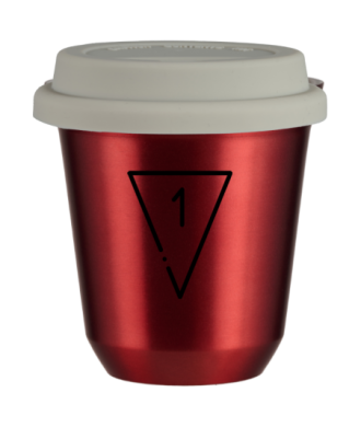Tasse 80 ml ROUGE MÉTALLIQUE "1 (noir)", avec couvercle blanc Tasse 80 ml ROUGE MÉTALLIQUE "1 (noir)", avec couvercle blanc