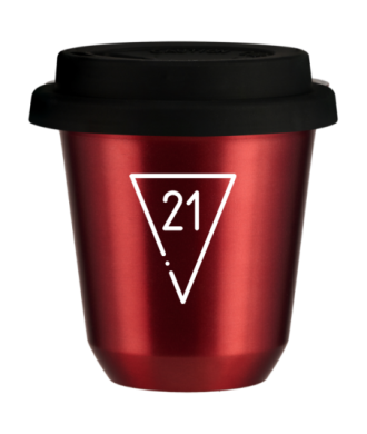 Tasse 80 ml ROUGE MÉTALLIQUE "21 (blanc)", avec couvercle noir Tasse 80 ml ROUGE MÉTALLIQUE "21 (blanc)", avec couvercle noir