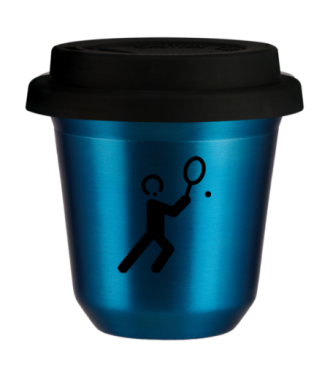 Tasse 80 ml BLEU MÉTALLIQUE "Tennis 1 (noir)", avec couvercle noir Tasse 80 ml BLEU MÉTALLIQUE "Tennis 1 (noir)", avec couvercle noir