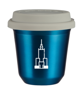 Tasse 80 ml BLEU MÉTALLIQUE "Pałac kultury i nauki (blanc)", avec couvercle blanc Tasse 80 ml BLEU MÉTALLIQUE "Pałac kultury i nauki (blanc)", avec couvercle blanc