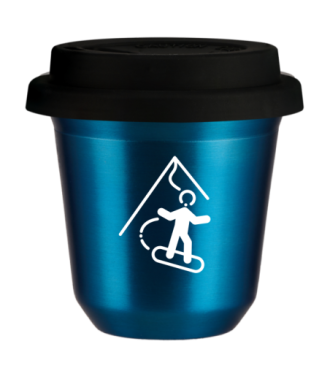 Tasse 80 ml BLEU MÉTALLIQUE "Snowboard (blanc)", avec couvercle noir Tasse 80 ml BLEU MÉTALLIQUE "Snowboard (blanc)", avec couvercle noir