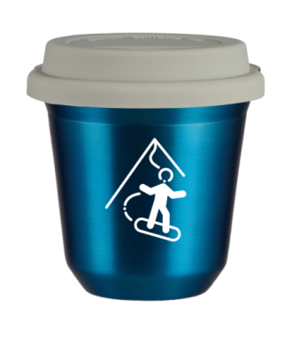Tasse 80 ml BLEU MÉTALLIQUE "Snowboard (blanc)", avec couvercle blanc Tasse 80 ml BLEU MÉTALLIQUE "Snowboard (blanc)", avec couvercle blanc