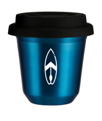 Tasse 80 ml BLEU MÉTALLIQUE "Planche (blanc)", avec couvercle noir Tasse 80 ml BLEU MÉTALLIQUE "Planche (blanc)", avec couvercle noir