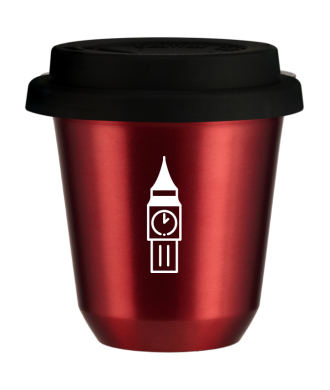 Tasse 80 ml ROUGE MÉTALLIQUE "BIG BEN (blanc)", avec couvercle noir Tasse 80 ml ROUGE MÉTALLIQUE "BIG BEN (blanc)", avec couvercle noir
