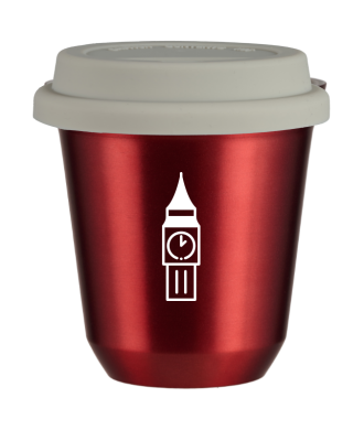 Tasse 80 ml ROUGE MÉTALLIQUE "BIG BEN (blanc)", avec couvercle blanc Tasse 80 ml ROUGE MÉTALLIQUE "BIG BEN (blanc)", avec couvercle blanc