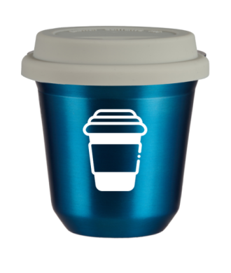 Tasse 80 ml BLEU MÉTALLIQUE, avec couvercle blanc Tasse 80 ml BLEU MÉTALLIQUE, avec couvercle blanc