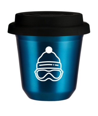 Tasse 80 ml BLEU MÉTALLIQUE "Casquette (blanc)", avec couvercle noir Tasse 80 ml BLEU MÉTALLIQUE "Casquette (blanc)", avec couvercle noir