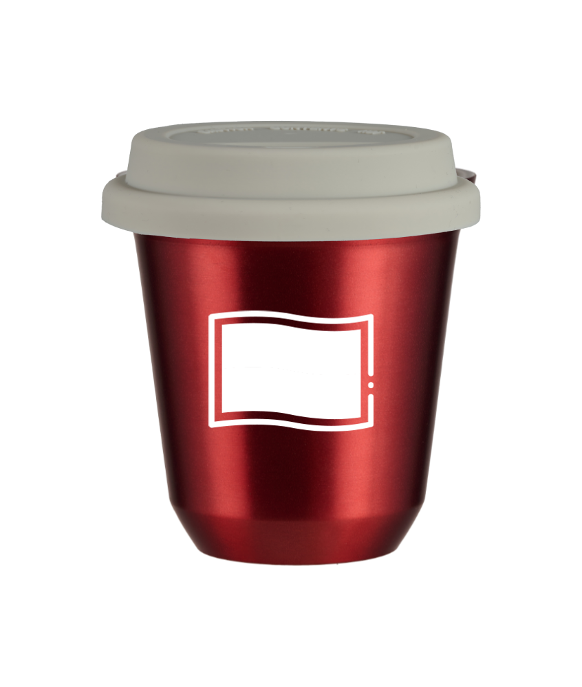 Tasse 80 ml ROUGE MÉTALLIQUE "Drapeau polonais (blanc)", avec couvercle blanc