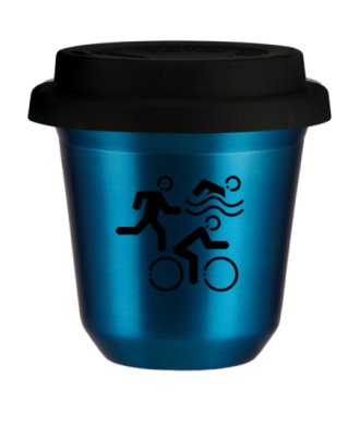 Tasse 80 ml BLEU MÉTALLIQUE "Sports", avec couvercle noir Tasse 80 ml BLEU MÉTALLIQUE "Sports", avec couvercle noir