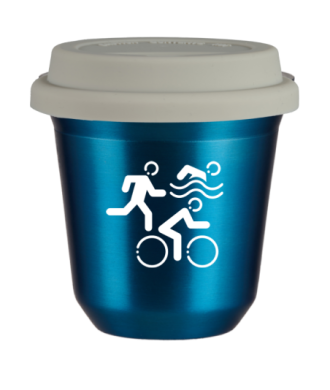 Tasse 80 ml BLEU MÉTALLIQUE "Sports (blanc)", avec couvercle blanc Tasse 80 ml BLEU MÉTALLIQUE "Sports (blanc)", avec couvercle blanc
