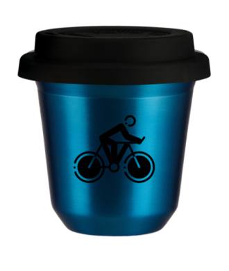 Tasse 80 ml BLEU MÉTALLIQUE "Cyclisme 2 (noir)", avec couvercle noir Tasse 80 ml BLEU MÉTALLIQUE "Cyclisme 2 (noir)", avec couvercle noir