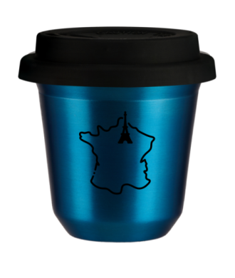 Tasse 80 ml BLEU MÉTALLIQUE "France", avec couvercle noir Tasse 80 ml BLEU MÉTALLIQUE "France", avec couvercle noir