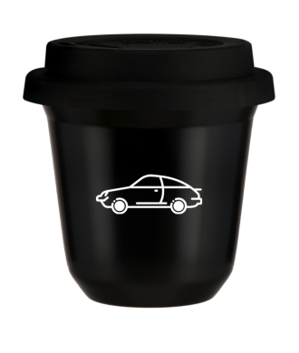 Tasse 80 ml NOIR "Voiture (blanc)", avec couvercle noir Tasse 80 ml NOIR "Voiture (blanc)", avec couvercle noir