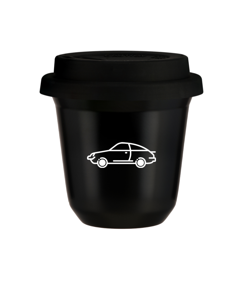 Tasse 80 ml NOIR "Voiture (blanc)", avec couvercle noir