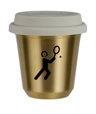 Tasse 80 ml OR "Tennis 1 (noir)", avec couvercle blanc Tasse 80 ml OR "Tennis 1 (noir)", avec couvercle blanc