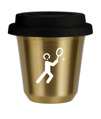 Tasse 80 ml OR "Tennis 1 (blanc)", avec couvercle noir Tasse 80 ml OR "Tennis 1 (blanc)", avec couvercle noir