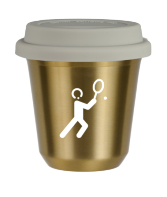 Tasse 80 ml OR "Tennis 1 (blanc)", avec couvercle blanc Tasse 80 ml OR "Tennis 1 (blanc)", avec couvercle blanc