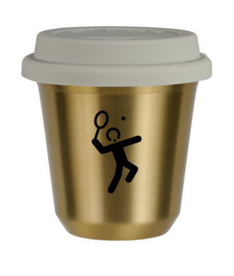 Tasse 80 ml OR "Tennis 2 (noir)", avec couvercle blanc Tasse 80 ml OR "Tennis 2 (noir)", avec couvercle blanc