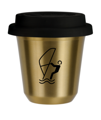 Tasse 80 ml OR "Sports nautiques", avec couvercle noir Tasse 80 ml OR "Sports nautiques", avec couvercle noir