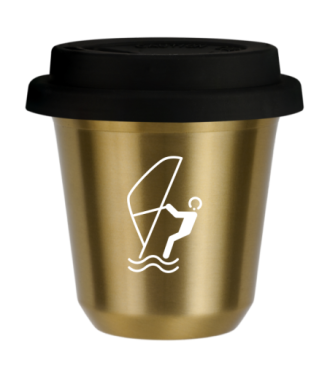 Tasse 80 ml OR "Sports nautiques (blanc)", avec couvercle noir Tasse 80 ml OR "Sports nautiques (blanc)", avec couvercle noir