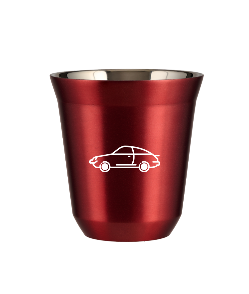 Tasse 80 ml ROUGE MÉTALLIQUE "Voiture (blanc)"