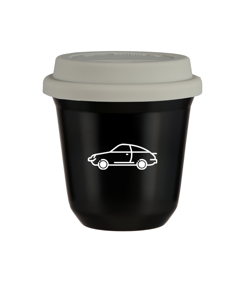 Tasse 80 ml NOIR "Voiture (blanc)", avec couvercle blanc