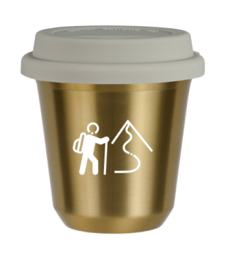 Tasse 80 ml OR "Escalade 2 (blanc)", avec couvercle blanc Tasse 80 ml OR "Escalade 2 (blanc)", avec couvercle blanc