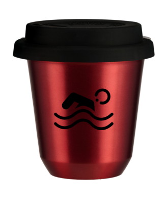 Tasse 80 ml ROUGE MÉTALLIQUE "Natation (noir)", avec couvercle noir Tasse 80 ml ROUGE MÉTALLIQUE "Natation (noir)", avec couvercle noir