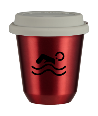 Tasse 80 ml ROUGE MÉTALLIQUE "Natation (noir)", avec couvercle blanc Tasse 80 ml ROUGE MÉTALLIQUE "Natation (noir)", avec couvercle blanc