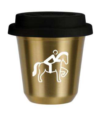 Tasse 80 ml OR "Équitation 2 (blanc)", avec couvercle noir Tasse 80 ml OR "Équitation 2 (blanc)", avec couvercle noir