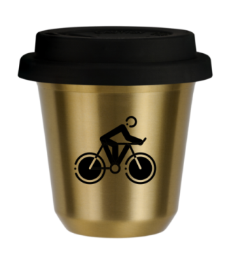 Tasse 80 ml OR "Cyclisme 2 (noir)", avec couvercle noir Tasse 80 ml OR "Cyclisme 2 (noir)", avec couvercle noir